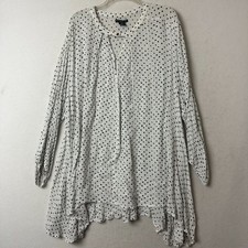 Chelsea Theodore dress tunic sz 3x black white polka dots keyhole neck hi low