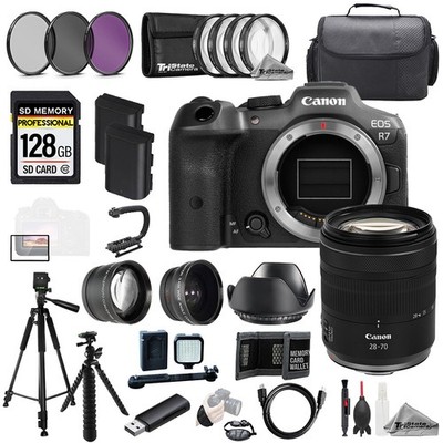 Canon EOS R7 + RF 28-70mm f/2.8 IS STM Lens+128GB+Ext Bat+9PC Filtr MEGA Kit