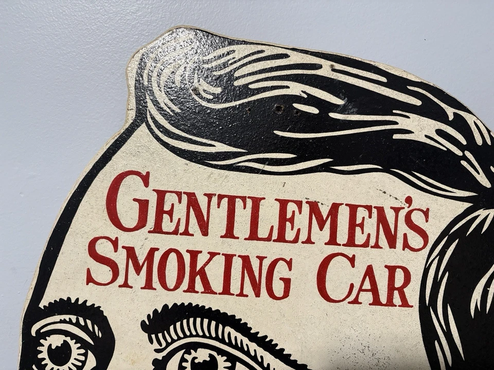 Antiguo letrero de madera de coche para fumar Union Pacific Rail Road Foto 2 de 4