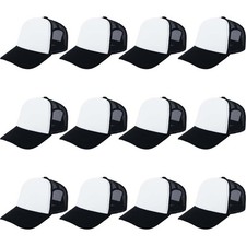 ZH 12 Pcs Sublimation Trucker Hats Blank Mesh Baseball Cap Polyester Bulk Mes...