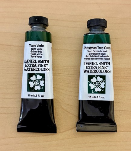 Daniel Smith Watercolors, 15 ml tubes, Terre verte and Christmas tree green lot