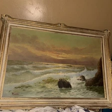 Alberto Rosati Signed Sunrise  Sunset Waves Beach Original Framed Painting 