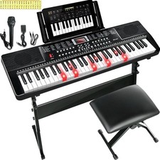 IMGZAR 61 Key Keyboard Piano Lighted Keys Stand Bench Microphone