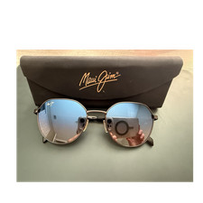 Maui Jim MJ845-02C Round Mirrored Sunglasses Black Metal Blue Lens