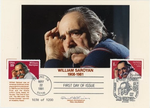 1991 US Russia William Saroyan Joint Photo FDC by Paul Kalinian (Rare)