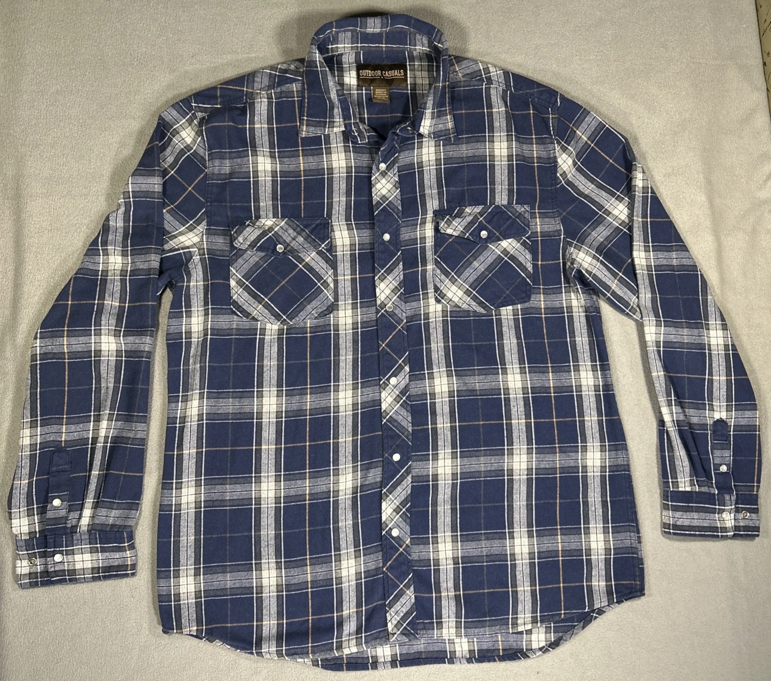 Outdoor Casuals Flannel Shirt Mens XXL Blue White Pearl Snap Western Workwear