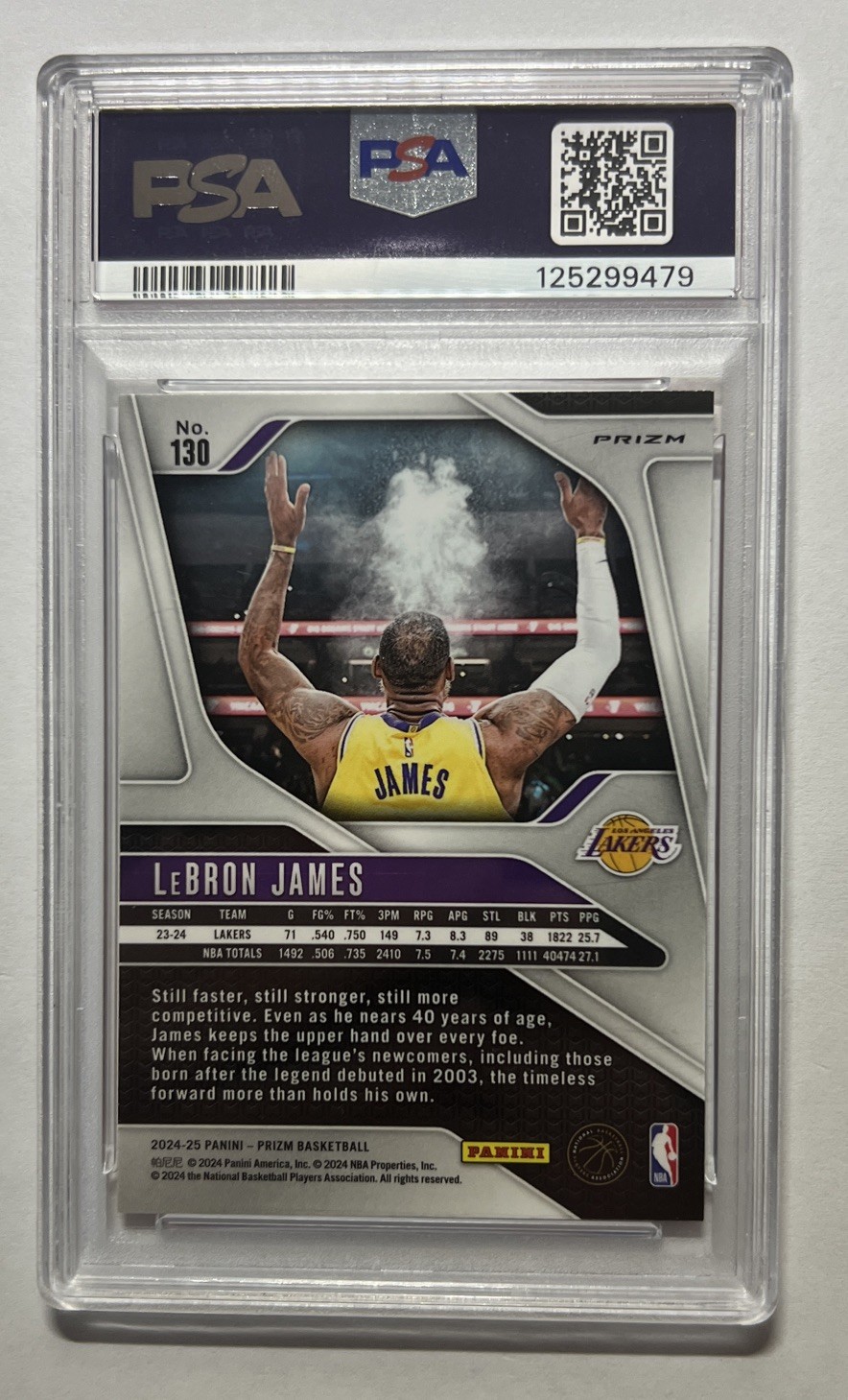 2024-25 Panini Prizm LeBron James Orange Ice Prizm PSA 9 Mint Lakers view 2