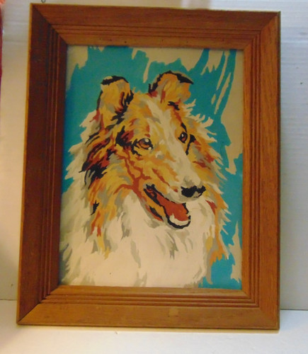 COLLIE DOG PAINT BY NUMBER-FRAMED-VINTAGE