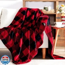 Touchat Fleece Throw Blankets, Buffalo Plaid Throw Blanket for Couch Sofa Bed