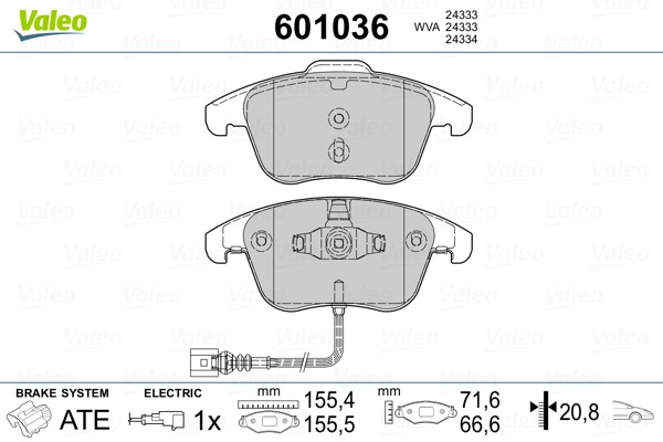 VALEO-OE 601036-OE Brake Pad Set, disc brake for AUDI,AUDI (FAW),SEAT,VW,VW (SVW