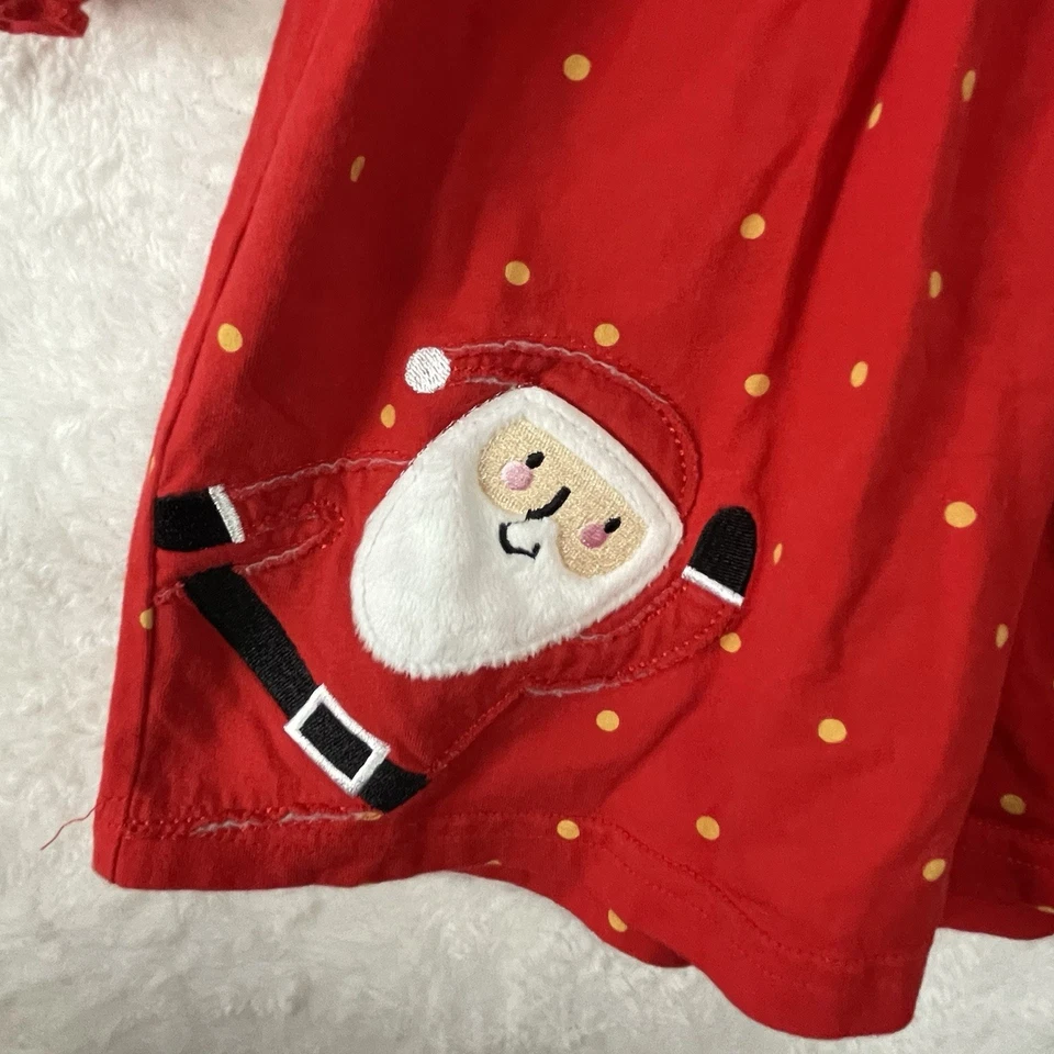 Girls Red Polka Dot Embroidered Cotton Christmas Dress, Size 4Y, Santa, Reindeer - Image 3 of 4