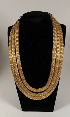 Vintage Monet 3 Strand Gold Tone Mesh Statement Collar Necklace 138g 18 