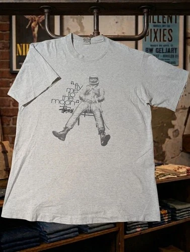 90s Vintage - Stussy - Fly me to the moon - Astronaut - T-Shirt Single Stitch Gr - product listing photo