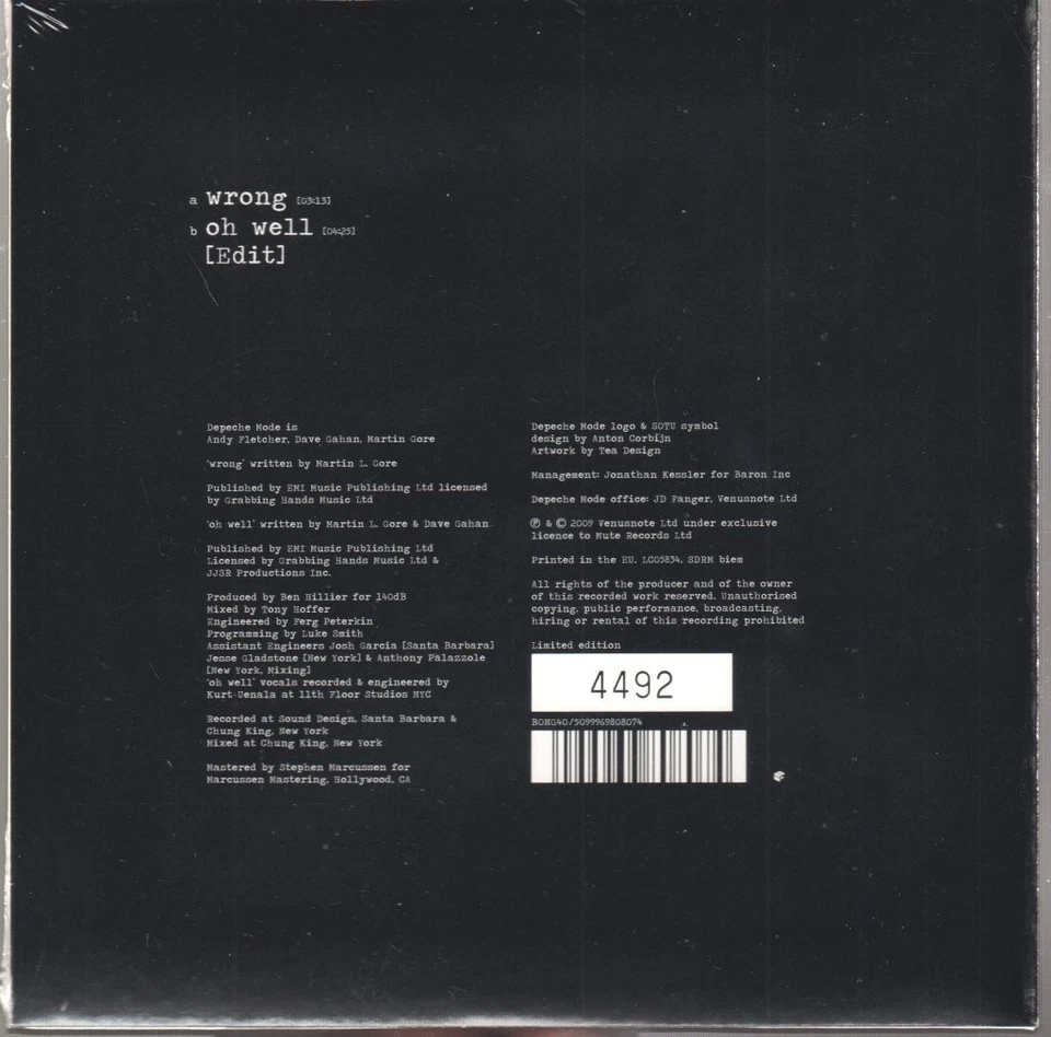 Depeche Mode Wrong 7" vinyl UK Mute 2009 Limited edition marbled red vinyl still - Image 2 of 2