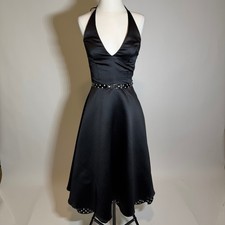 Gunne Sax Jessica McClintock Black Halter Dress Polka Dot Size 3 VTG Rockabilly