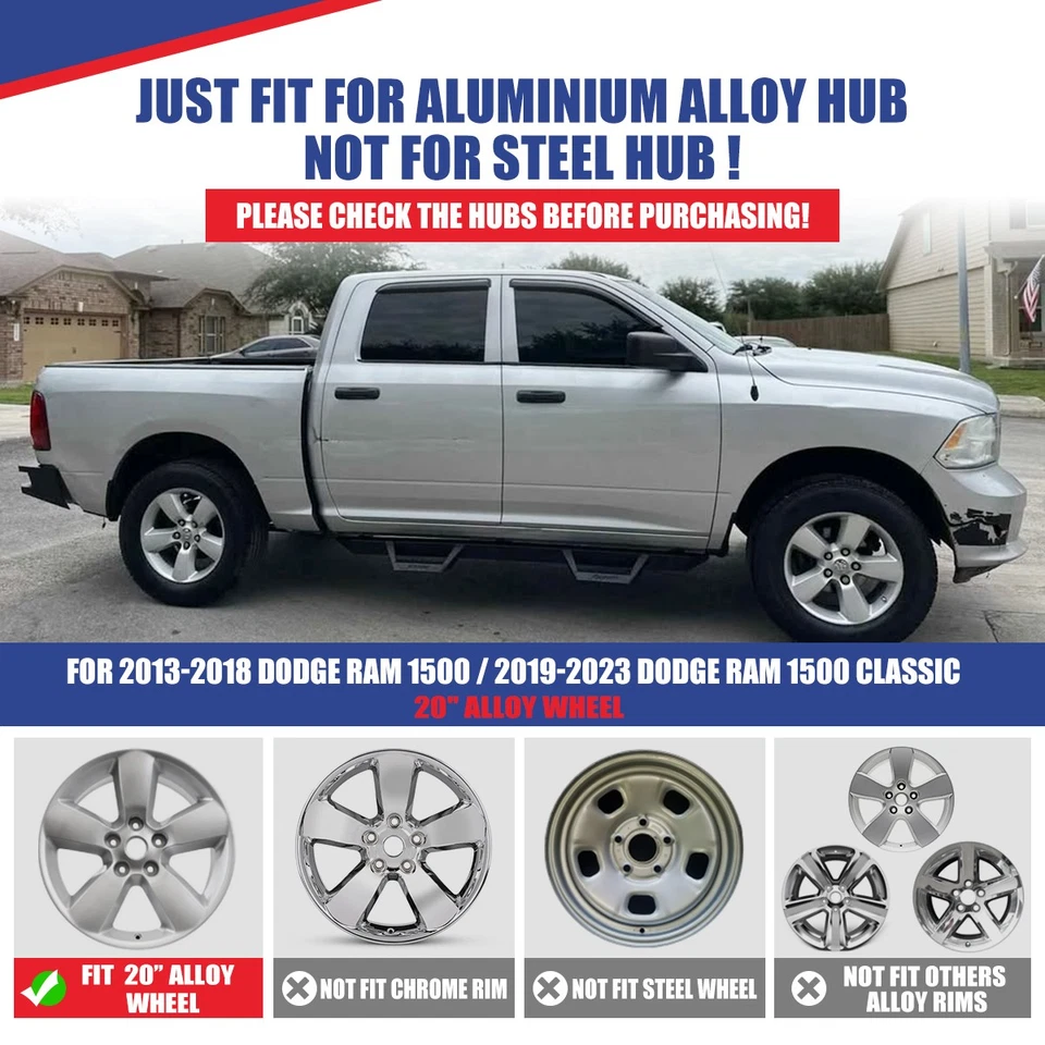 4PCS 20'' Hub caps Wheel Skins For 2013-2018 Ram 1500 2019-2023 Ram 1500 Classic - Image 2 of 4