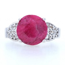 Sterling Ruby  White Topaz Ring - 925 Round Slice Cut 2.20ctw Milgrain Size 7