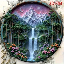 1pc 2D 2D Flat 8inch Round Aluminum Wall Decoration- Starry Moon Waterfall Encha