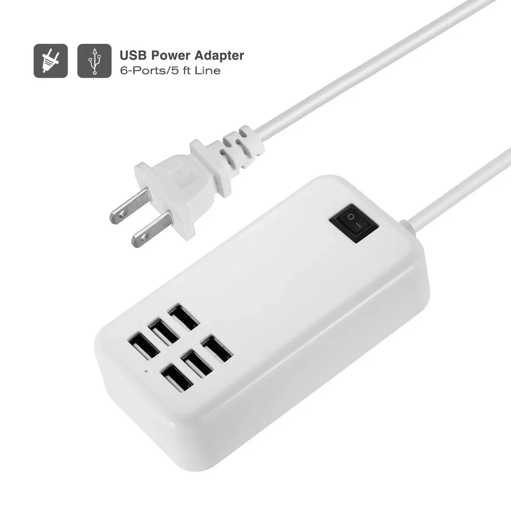 6-Port USB Fast Charging Hub for Travel & Desktop