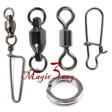 Fishing Swivel Snaps Split Ring Ball Bearing Barrel Rolling Lure Hook Connector