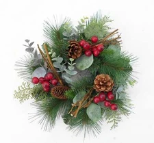 Christmas Artificial Pine Eucalyptus Red Berry Wreath, 12"