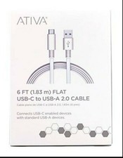 USB Charger Cable ATIVA 6FT (1.83m) FLAT USB-MICRO to USB-A 2.0