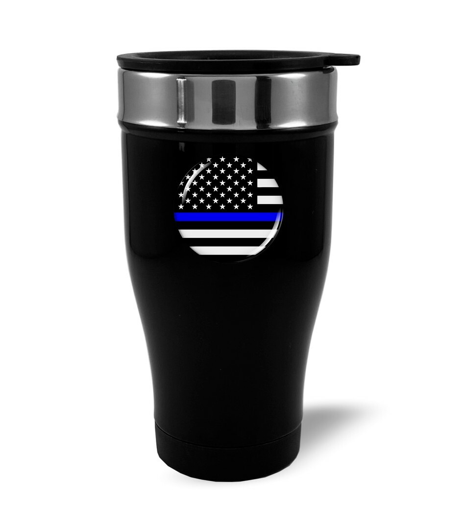 Thin Blue Line Distressed American Flag Insulated Mug, 30 oz - Thin Blue Line USA