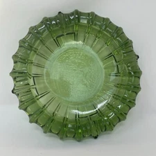 Vintage Fostoria? Sunburst Large Green Glass 7.5" Heavy Mid Century Modern