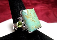 FD. 925 STERLING SILVER RECTANGULAR GREEN VARISCITE PERIDOT RING SIZE 9.5