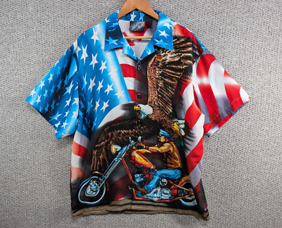 Sapphire Lounge Motorrad Easy Rider Biker Print USA Retro Button Shirt 2XL