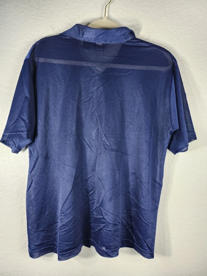 Mossimo Shirt Mens M Jersey Mesh Blue Snap Button Up Short Sleeve Y2K 100% Poly - Image 4 of 4