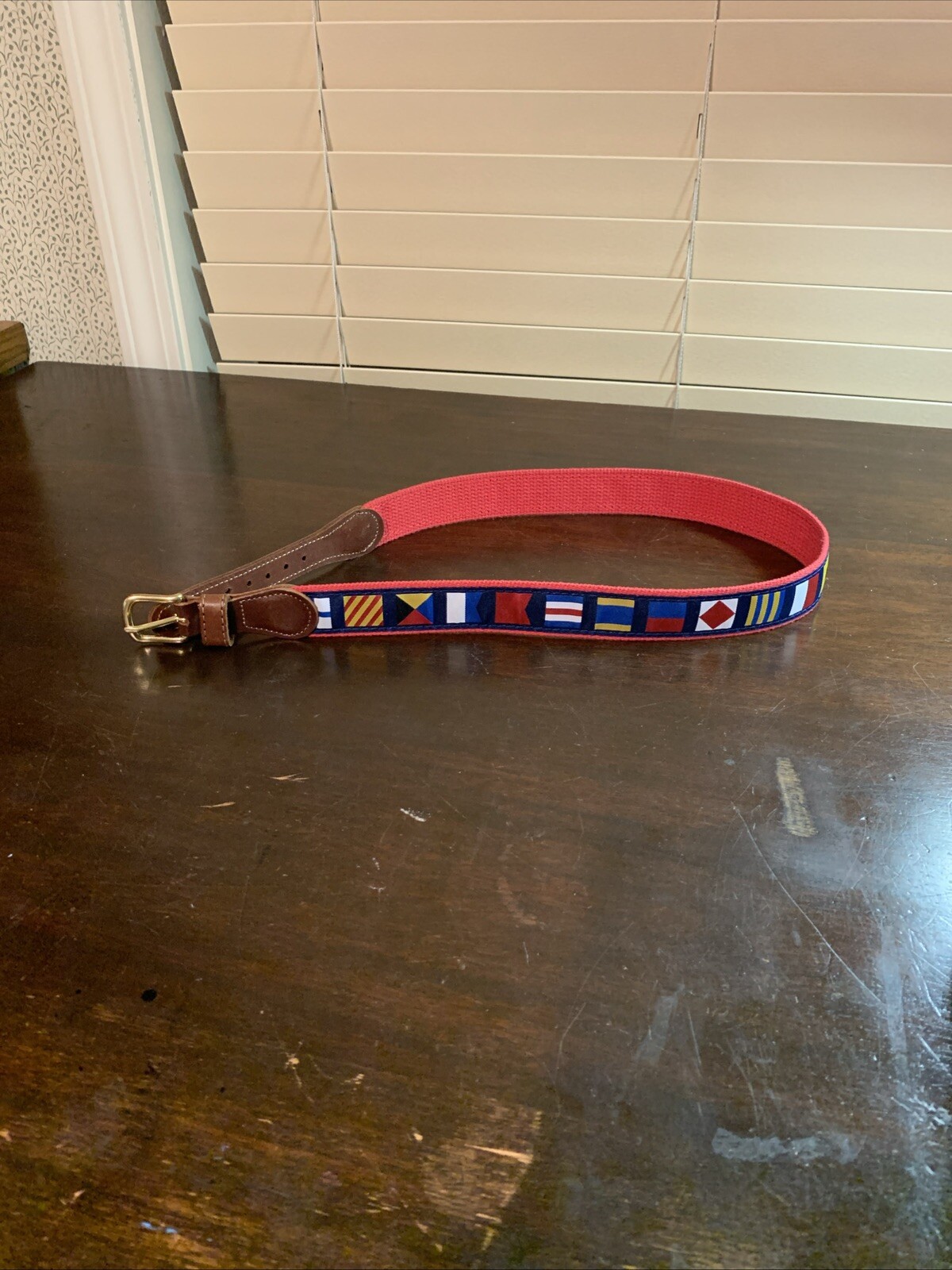 Preston Leather Code Flag Belt - Navy - Size 28 NWOT