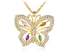 Charming Gold Tone Color Glam Crystal Rhinestone Butterfly Pendant Necklace