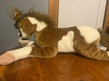 Vtg Passport Hugfun Int’l Pinto Paint Horse Brown Cream Plush Stuff Pony Halter