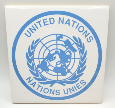 United Nations Nations Unies Tile Trivet New Ready to Hang White Blue
