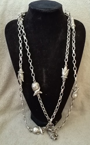 Sautoir Vintage Argenté Très Long (90+ Cm) - Collier Métal Années 80-90, Occasion En Bon état, Look Rétro Audacieux