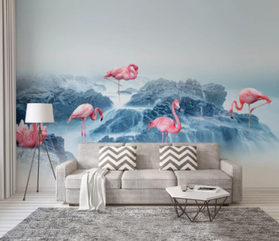 3D Rock Flamingo ZHUC25699 Tapete Wandbild Fototapete Abnehmbarer Ann