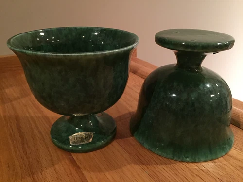 Haeger Art Pottery Green Pedestal 5" Goblet Shaped Planter Pair ~ VTG RARE