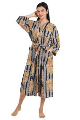 1 PC Indian block Print 100% cotton robe gown Hippie women maxi kimono dresses