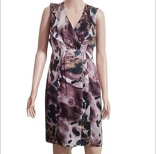 ELIE TAHARI Purple Faux-Wrap 100% Silk Sleeveless V Neck Dress Size 2