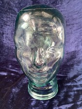 Vintage 11.5  Clear Glass Head with Green blue Tint, Wig-Hat Mannequin Display