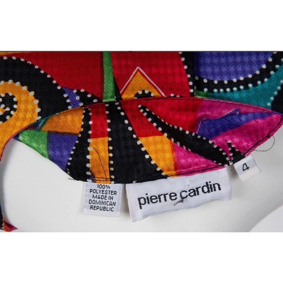Blusa Vintage Pierre Cardin Estampado Abstracto Brillante Manga Larga Talla 4 Foto 3 de 4