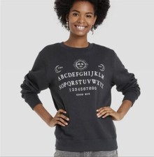 NEW Ouija Women's Ouija Board Print Pullover Sweatshirt Size XS Black White