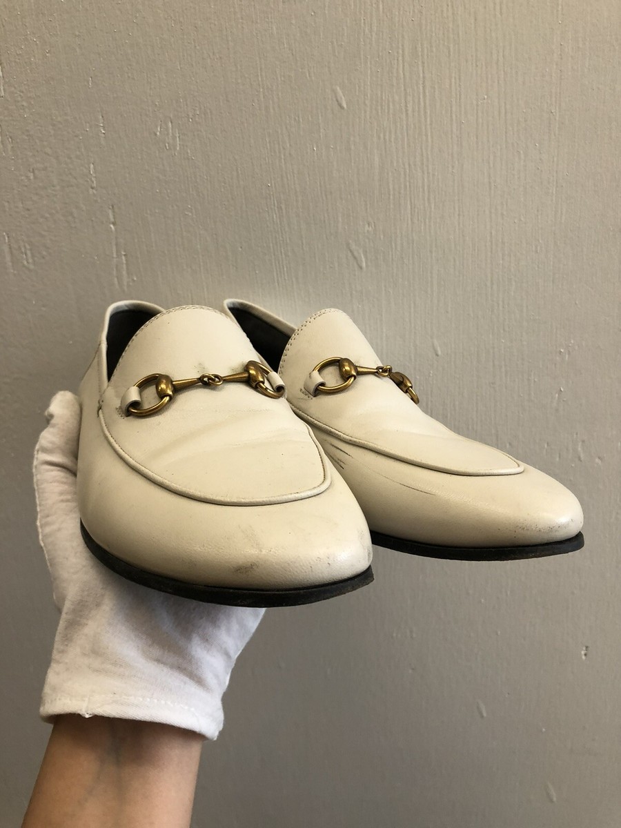 Gucci Brixton Jordaan Leather White Horsebit Mule Women's Loafer