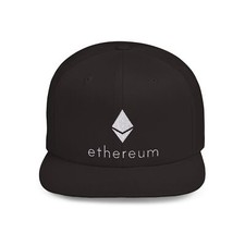 Ethereum ETH Embroidered Flat Bill Snapback Hat, Ethereum Crypto Flat Brim Hat