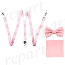 New in box Men's Convertible Elastic Strap Suspender Bowtie Hankie Pink formal