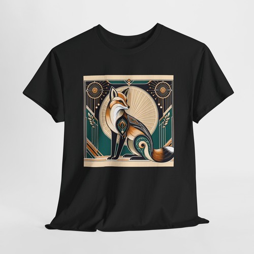 Unisex Adult T Shirt Art Deco Stylized Fox Elegantly Geometric Graphic Tee - Foto 4 di 25