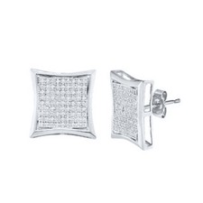 10kt White Gold Womens Round Diamond Square Kite Cluster Earrings 1/2 Cttw