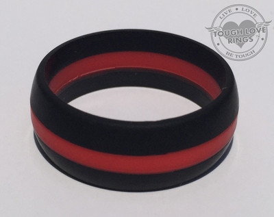 BLACK/THIN RED LINE - TOUGH LOVE Silicone Wedding Ring - FAST/FREE SHIP
