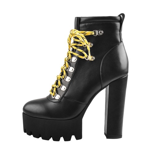 Botas al tobillo de plataforma gruesas para mujer Onlymaker con cordones con cremallera gótico punk tacón alto - Imagen 15 de 18